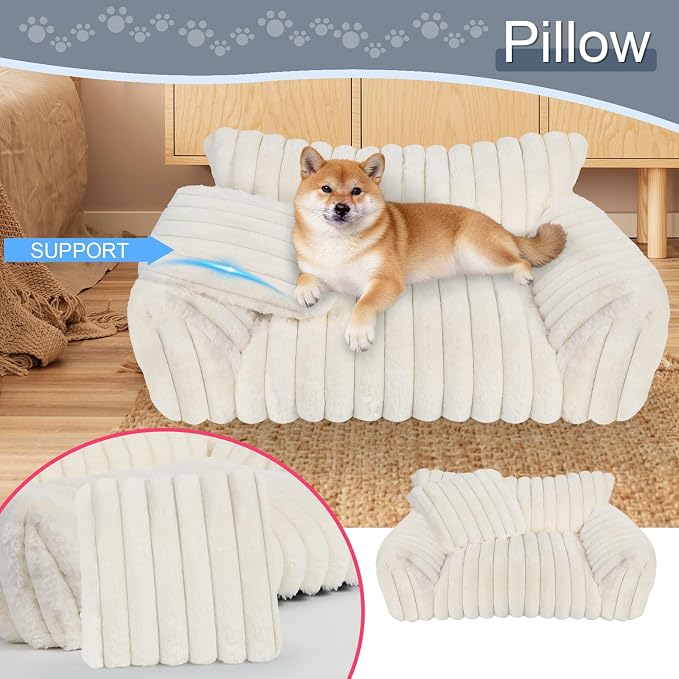 Cute Dog Cat Couch for Medium Large Dogs, Fluffy Pet Sofa Dog Couch Bed - Image 2