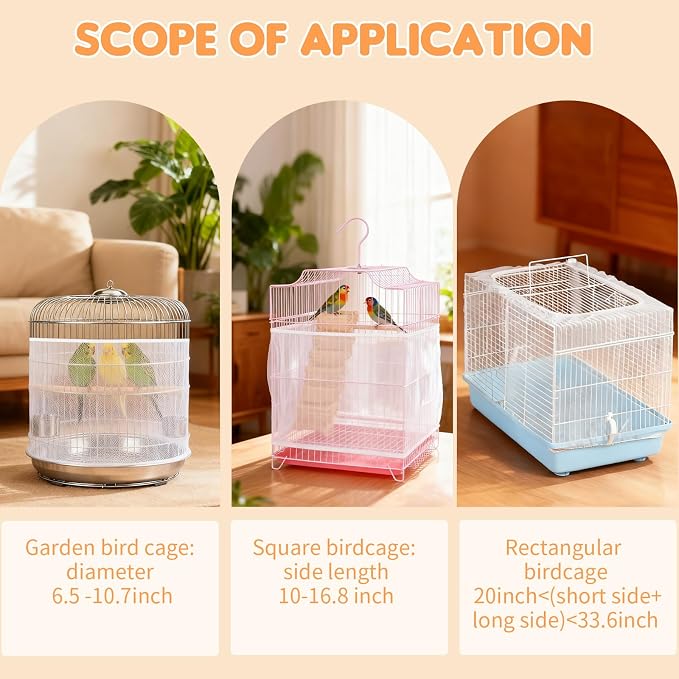 Bird Cage Cover, Circumference 40-68 inches Bird Cage Seed Catcher, Adjustable - Image 4