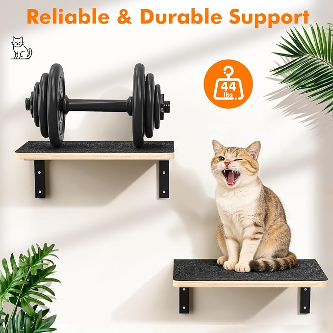 2PCS Cat Wall Shelves with Felt Board, 17x9.85 Inch Solid Wood Cat Wall - Image 5