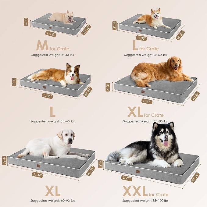 EHEYCIGA Waterproof Dog Bed Orthopedic 47"x29", Memory Foam Pet Bed - Image 3
