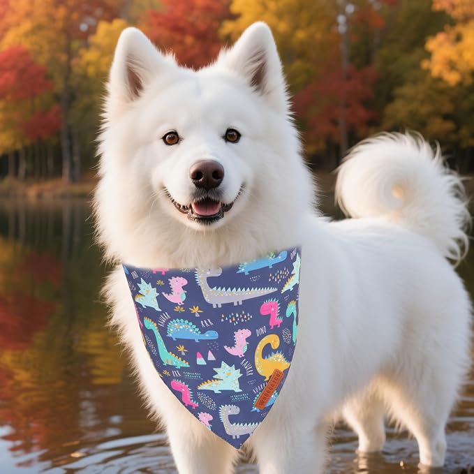 ADOGGYGO Dinosaur Dog Bandanas 2 Pack, Reversible Colorful Animal Pet Scarf - Image 2