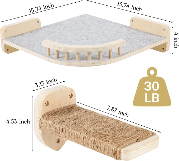 Large Cat Shelves with 3 Steps, Wall Mounted Cat Climbing Shelf with Plush - Image 2