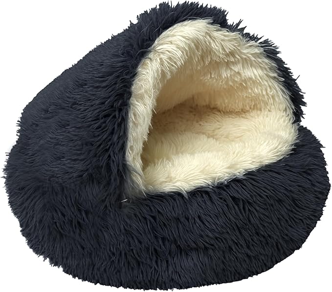 ShinHye Cat Bed Round Plush Fluffy Hooded Cat Bed Cave, Cozy by ShinHye