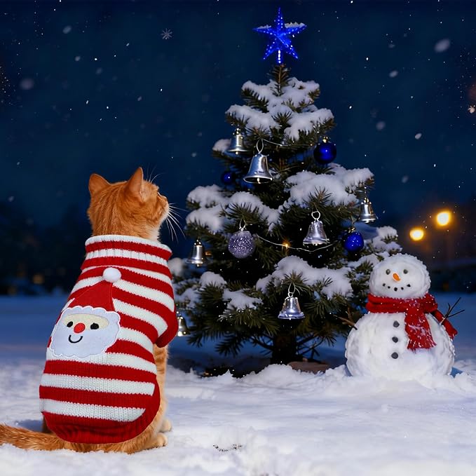 Cat Christmas Sweater Pet Winter Warm Coat Pajamas Christmas Santa Knitwear Cat - Image 5