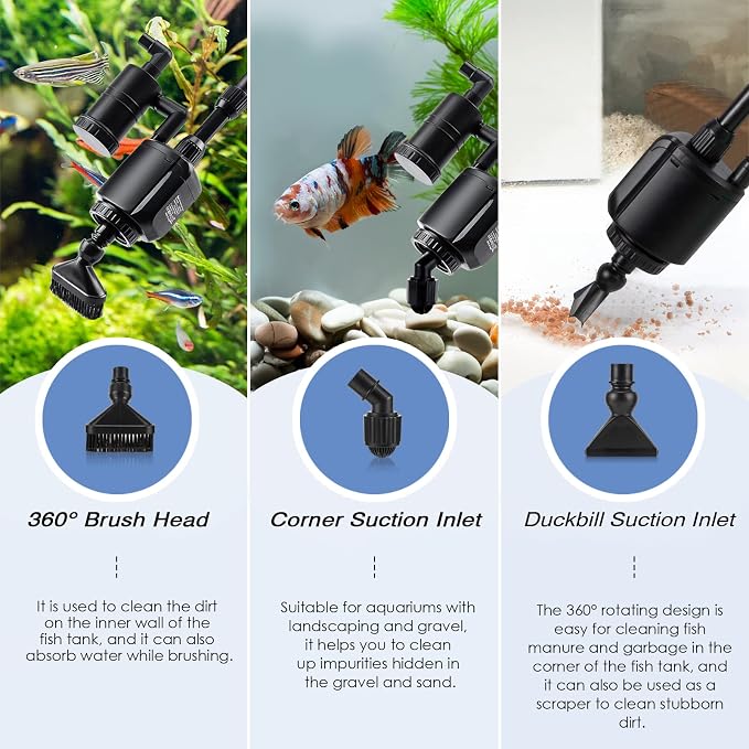 AQQA Electric Aquarium Gravel Cleaner, 6 in 1 Automatic Fish Tank Cleaning - Image 3