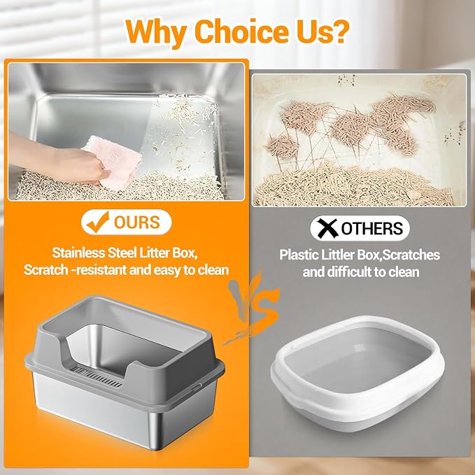 Stainless Steel Litter Box, XL Enclosed Cat Litter Boxes - Image 3