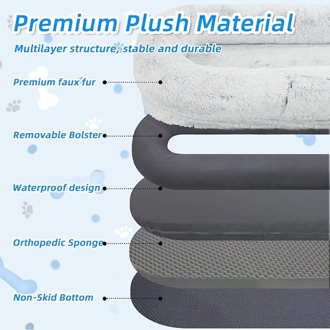 Human Dog Bed - 71"x45"x12" Fits You & Pets, Washable Faux Fur, Orthopedic - Image 4