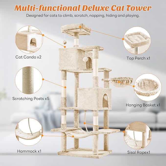 Sweetcrispy 66 Inch Cat Tree Tower, Pet Condo - Image 3