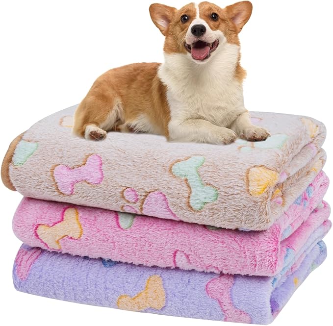 Dono 1 Pack 3 Dog Blankets, Soft Fluffy Fleece Pet Blanket Warm Sleep Mat Paw by Dono