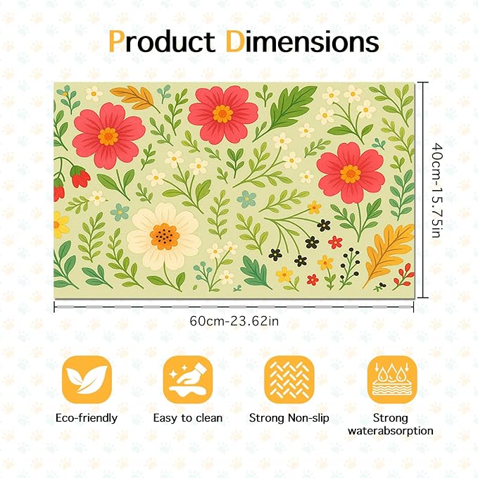 Absorbent Pet Feeding Mat Floral Design - Image 6