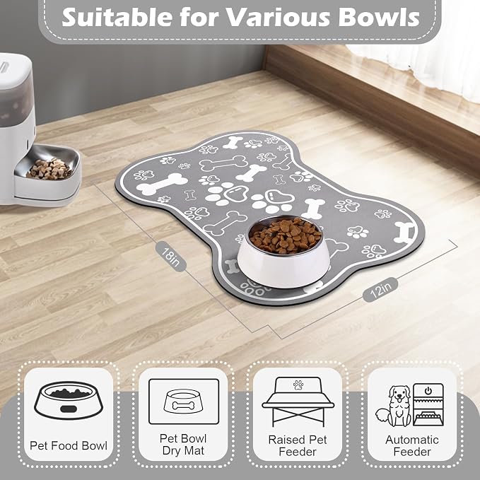 Dog Cat Food Mat, Rapid Absorbent Pet Feeding Mat, Bone Shaped Dog Placemat - Image 6