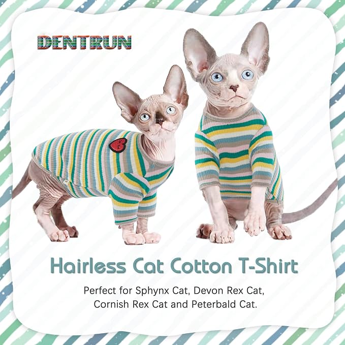 DENTRUN Hairless Cats Shirt Breathable Cat Daily Wear Clothes Stripe Vest - Image 6