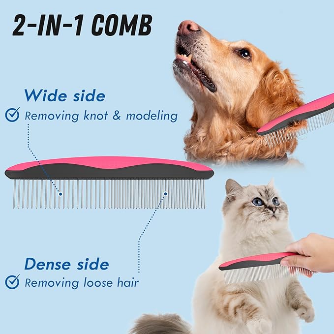 Pet Grooming Brush & Comb Combo, Cat & Dog Brush - Image 3