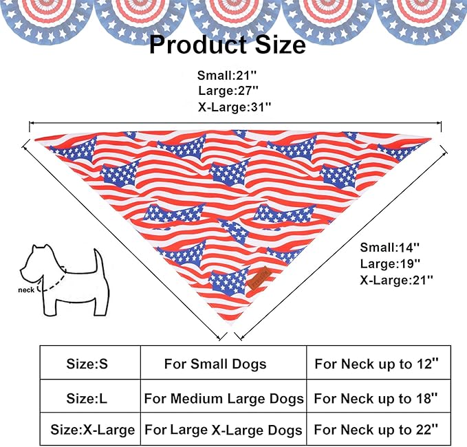 PTDECOR American Flag Dog Bandana 4th of July Dog Puppy Scarf Reversible Red - Image 4