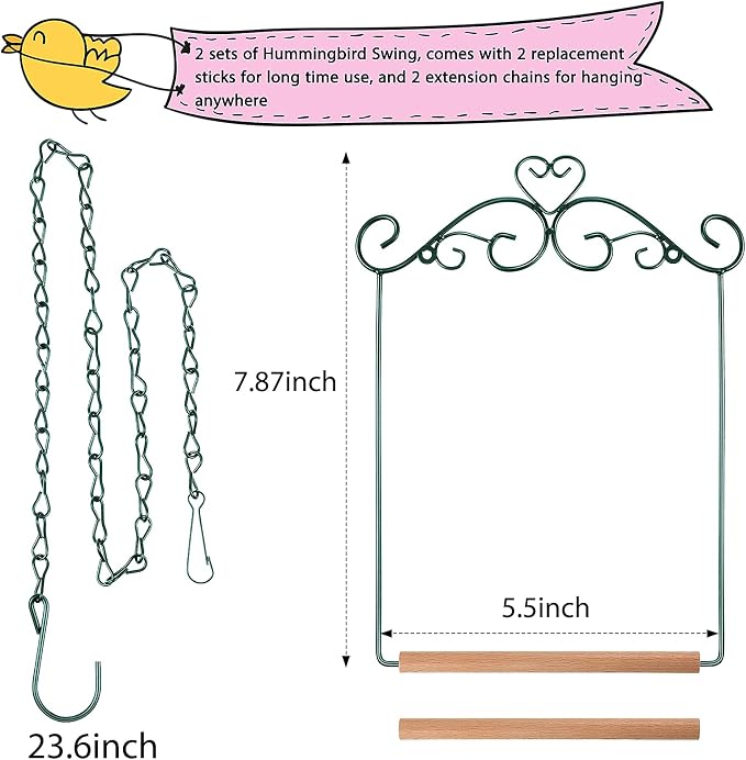 2 Pcs Hummingbird Swings and Perches Metal Frame Bird Swing - Image 2