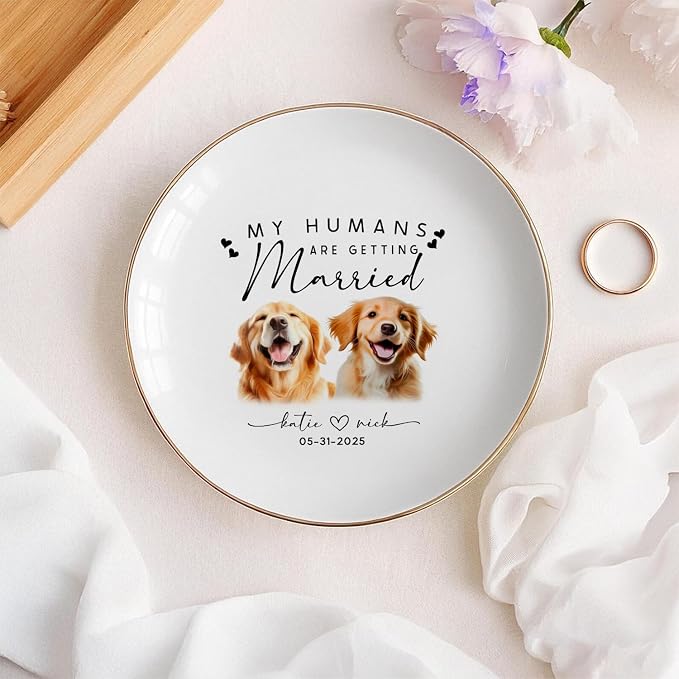 Custom Pet Portrait Watercolor Ring Dish, My Humans Are Getting Married Jewelry - Image 5