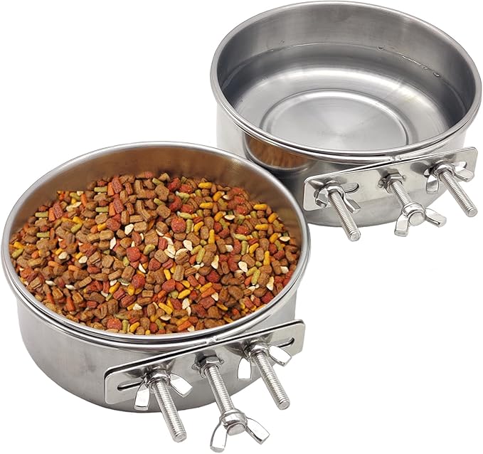 PINVNBY 2pcs Stainless Steel Bird Bowl Feeding Dish Cups by PINVNBY