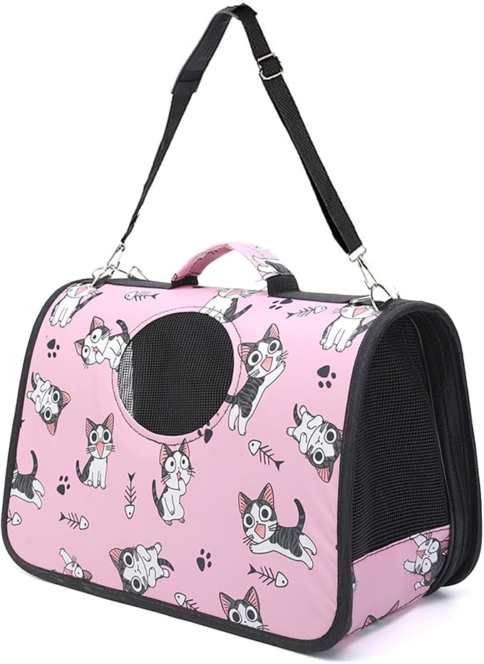 Pet Carrier with Shoulder Strap, 14 Inch x 9.4 Inch x 7 Inch Foldable Pink by YIKANGHENG