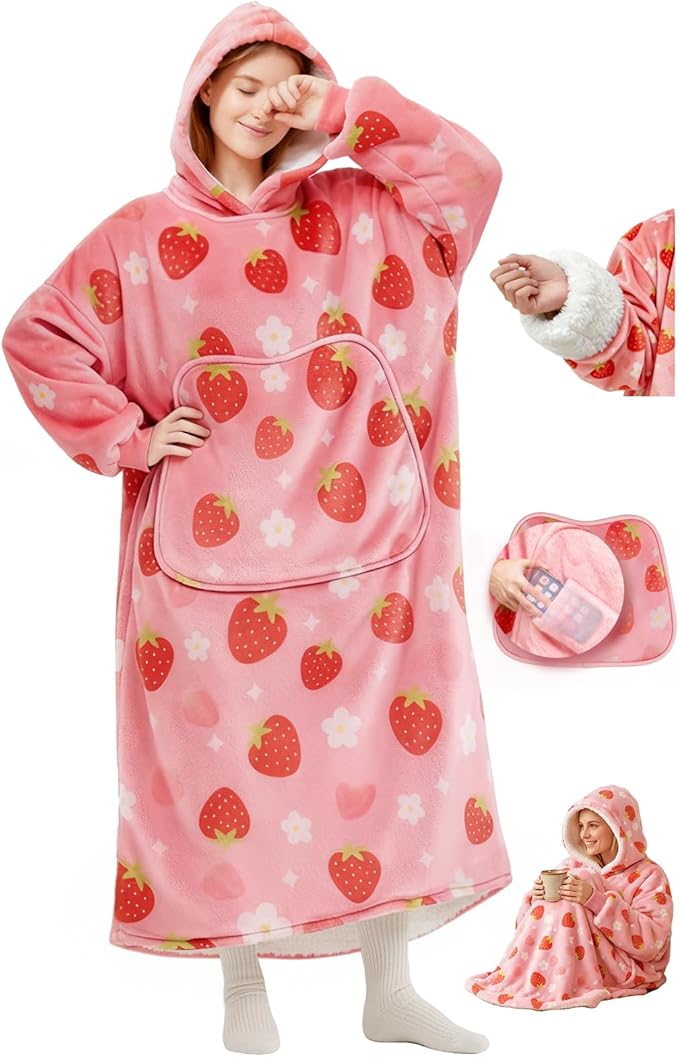Mewaii Wearable Blanket Hoodie for Adults, Warm Sherpa & Soft Flannel Long by Mewaii