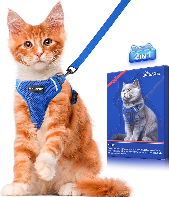 Halypet Cat Harness and Leash Set Escape Proof Soft Adjustable Cat Leash by DOMoreWithYourPet