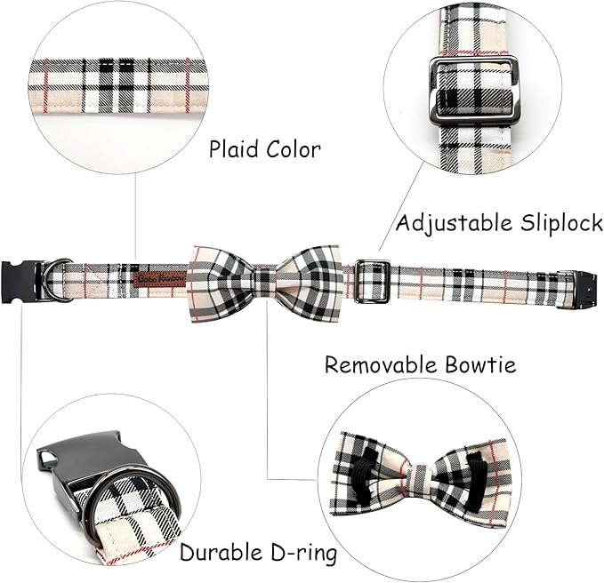 Dog Collar, Bow Dog Collar Plaid Pet Collar Dog Cute Pet Bow Soft Girl or Boy - Image 2