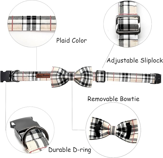 Dog Collar, Bow Dog Collar Plaid Pet Collar Dog Cute Pet Bow Soft Girl or Boy - Image 2