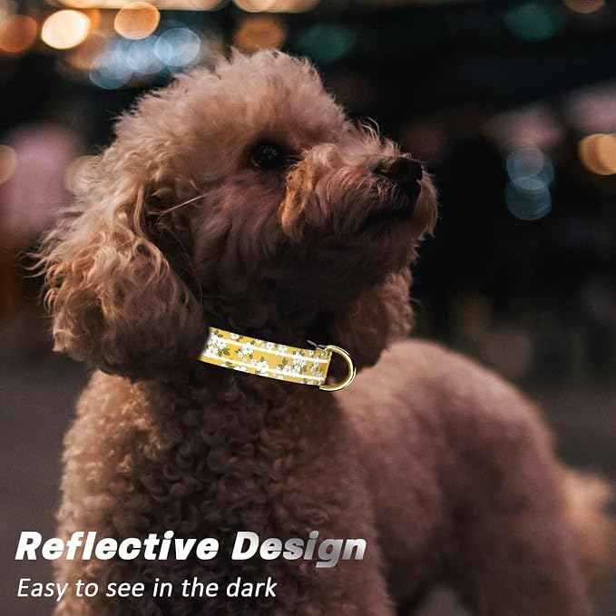 Reflective Dog Collar for Medium Dogs, Cute Flower Theme Adjustable Heavy-Duty