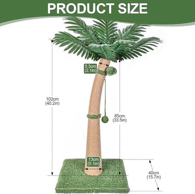 40'' Tall Cat Scratching Post Cat Tree, Curved Design Cat Scratcher Post - Image 3