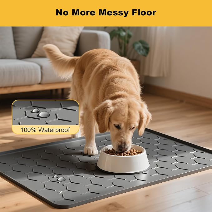 Pieviev 34''x22'' Dog Cat Food Bowl Mat, Silicone Waterproof Food Grade Pet - Image 4
