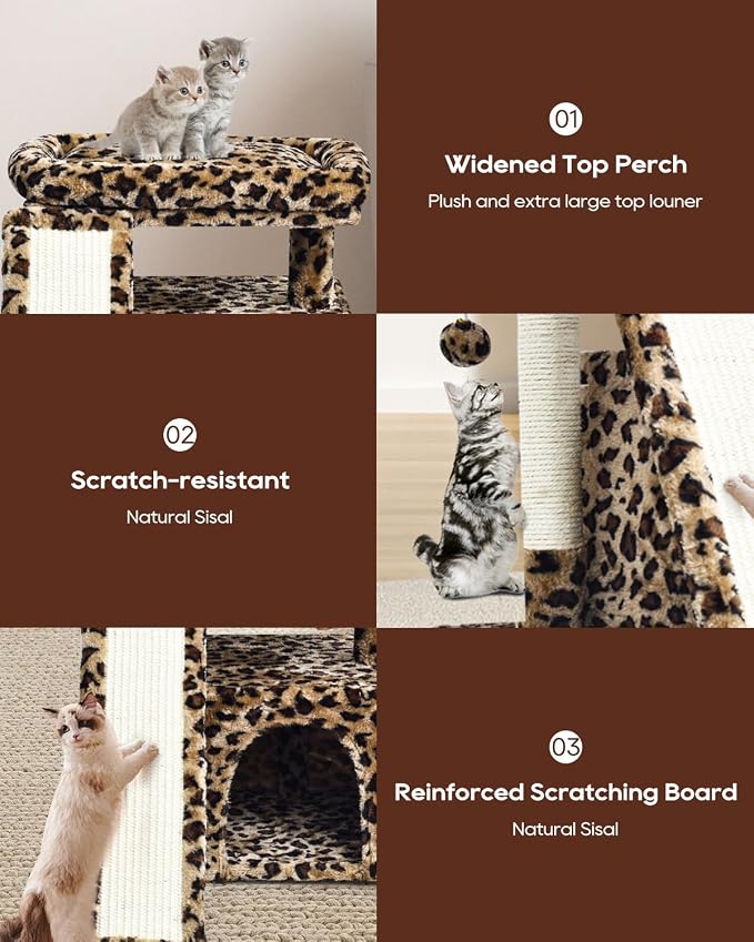 Small Leopard Print Cat Tree for Indoor Cats | Short Tower - Image 4