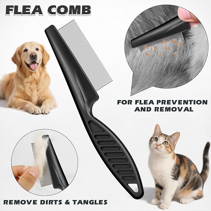 3PCS Pet Grooming Rake & Metal Comb & Flea Comb - Image 5