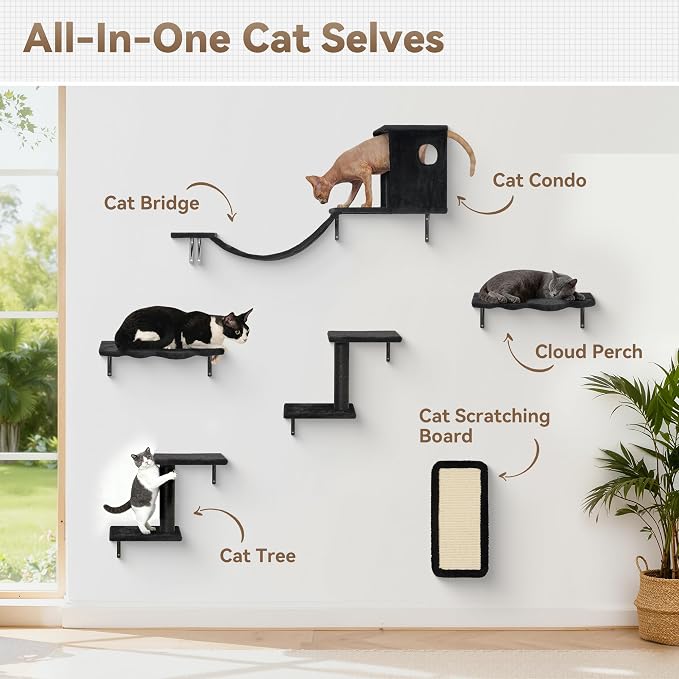 6-in-1 Cat Wall Shelves, Wall-Mounted Cat Furniture - Image 8