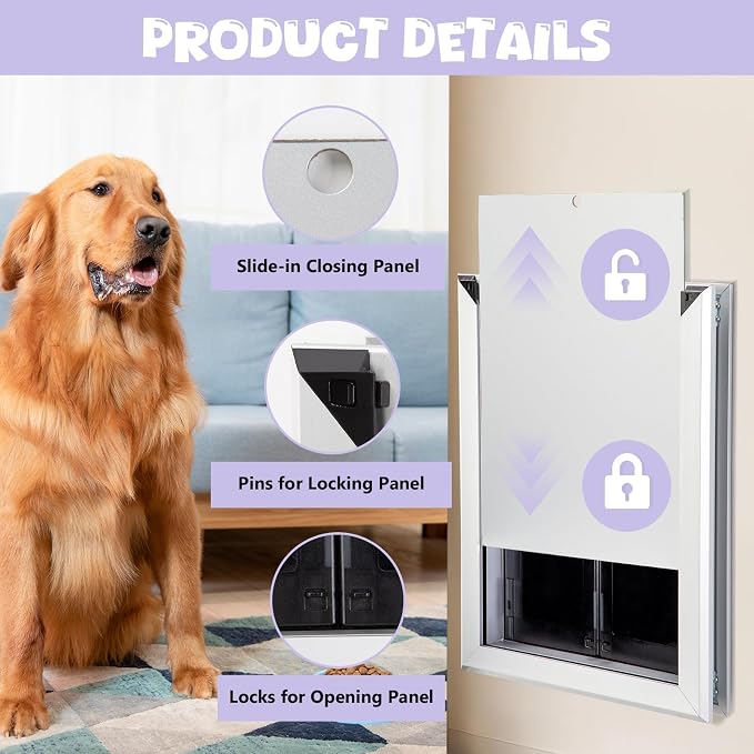 Sliver Pet Door with Panels, Aluminum Dog Door with Automatic Closing Magnetic - Image 6
