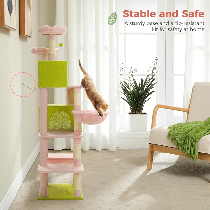 Flower Cat Tree Tall 70.8" for Adult Indoor Cats, 8-Levels Large Cat Tower - Image 2