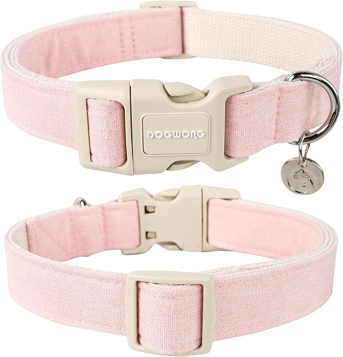 DOGWONG Cotton Pink Dog Collar Adjustable Soft Natural Fabric Pet Cute Wedding - Image 2