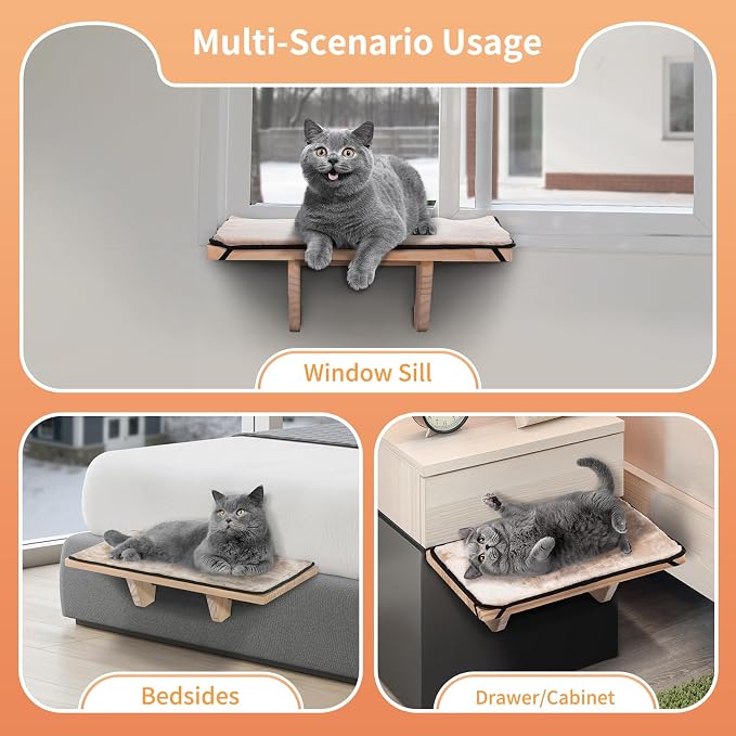 PETSFIT Cat Window Perch, Natural Solid Wood Cat Hammock - Image 2