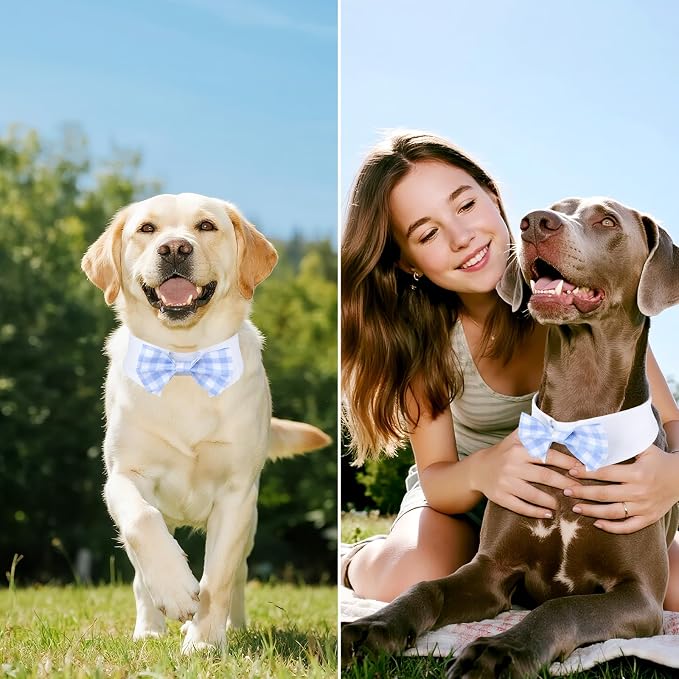 Segarty Dog Bow Tie for Neck Girth 12.6-15.7in, Adjustable Light Blue Plaid - Image 5