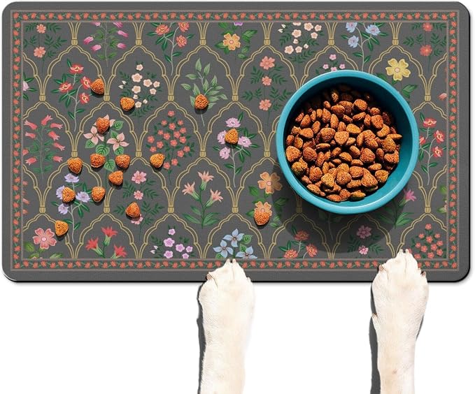 Absorbent Pet Dog Bowl Mat for Food and Water, Pet Cat Food Feeding Mat by Ideasonna