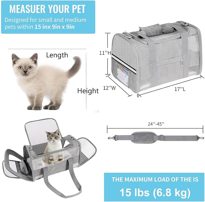 Soft - Sided Pet Carrier for Cats and Small Dogs, Airline - Approved, Foldable - Image 6