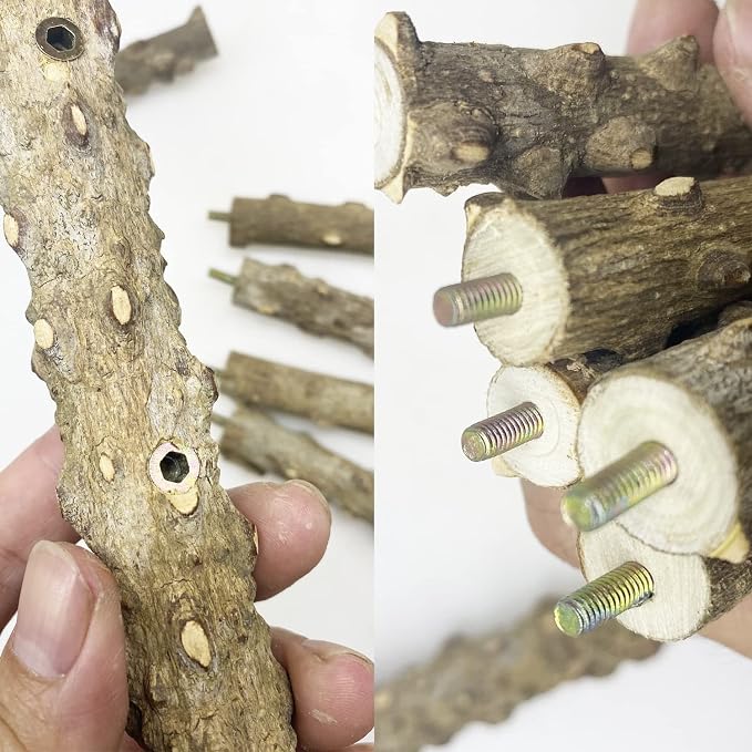 Allazone 3 PCS Nature Wood Bird Ladder Perch Nature Wood Stand Parrot Chew Toy - Image 6