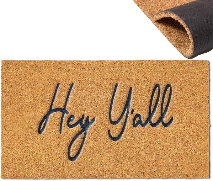Assaoy Hey Y'all Coir Door Mat Outside Entrance, Funny Doormats by Assaoy