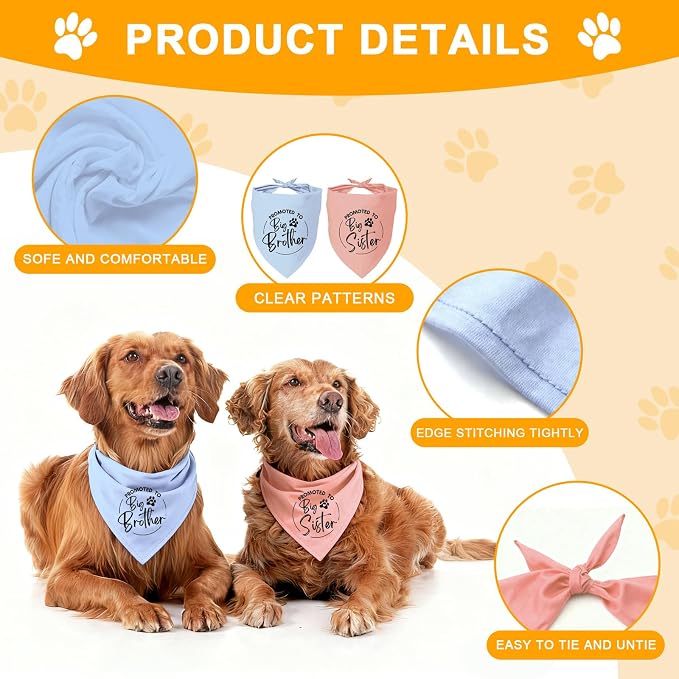2 Pack Dog Bandana Pregnancy Announcement, Promoted to Big Brother and Sister - Image 3