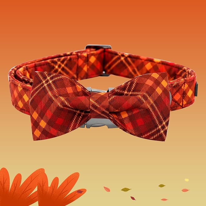 Fall Dog Collar, Pet Collar Bow Plaid Pet Collars Girl Boy Holiday Pet Collars - Image 3