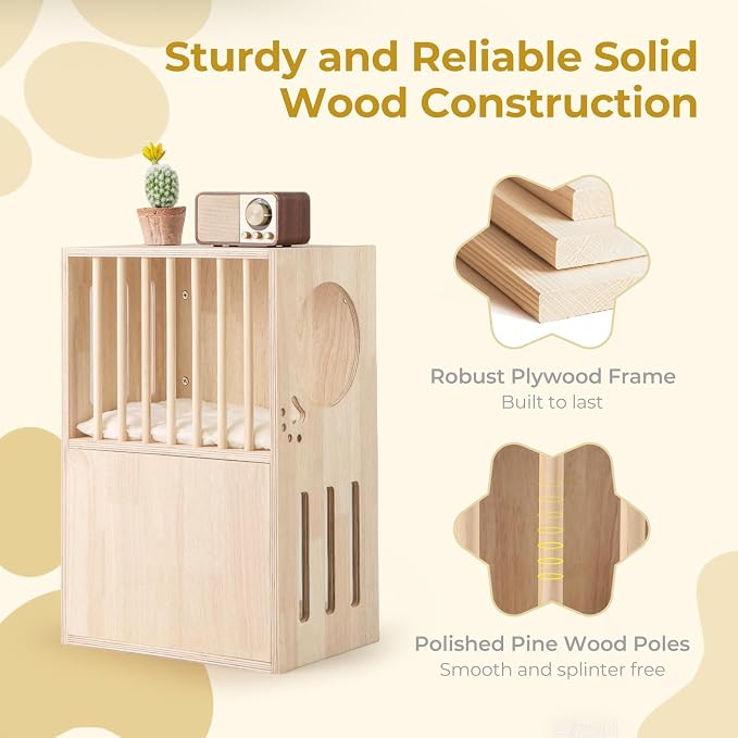 Tangkula 2-Tier Luxury Wood Cat House, Wooden Kitten Cage Condo - Image 7