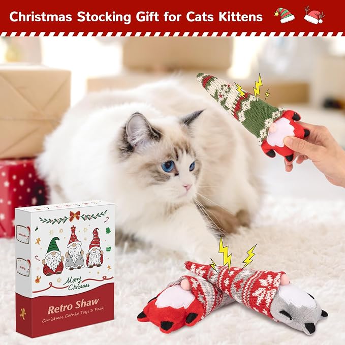 Retro Shaw Christmas Cat Toys, Xmas Catnip Toys - Image 3