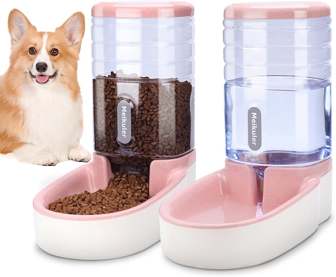 Meikuler Automatic Dog Cat Feeder and Water Dispenser Set, Waterer and Gravity by Meikuler