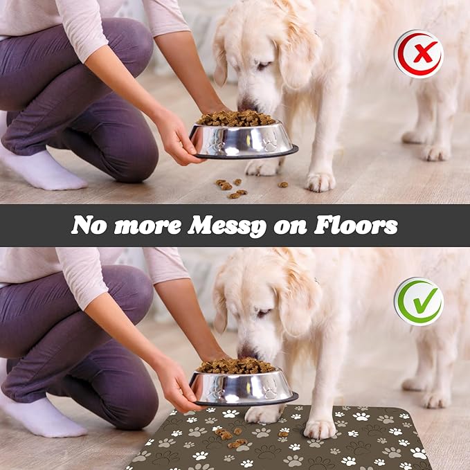 Dog Food Mat, Absorbent Water Bowl Mats Cat Pet Feeding Placemats Brown 12 * 20 - Image 5