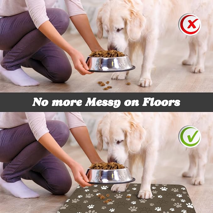 Dog Food Mat, Absorbent Water Bowl Mats Cat Pet Feeding Placemats Brown 17 * 30 - Image 5