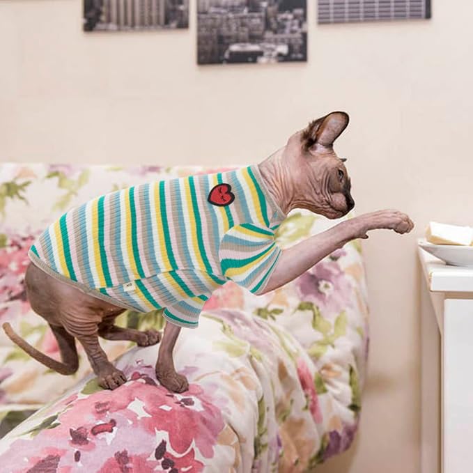 DENTRUN Hairless Cats Shirt Breathable Cat Daily Wear Clothes Stripe Vest - Image 7