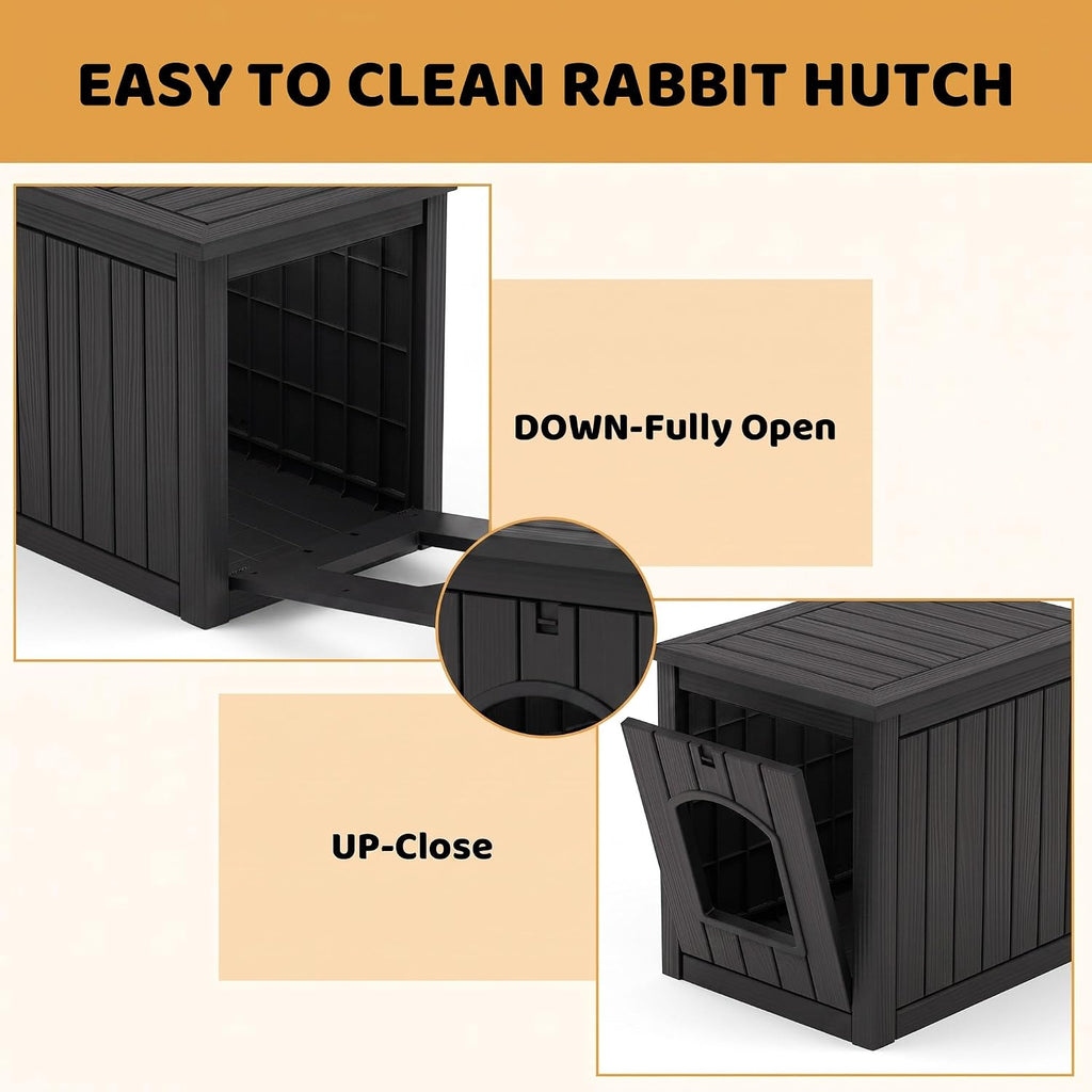 Vixzen Outdoor Rabbit Hutch with Side Table, Black - GlobalHabitat Supply